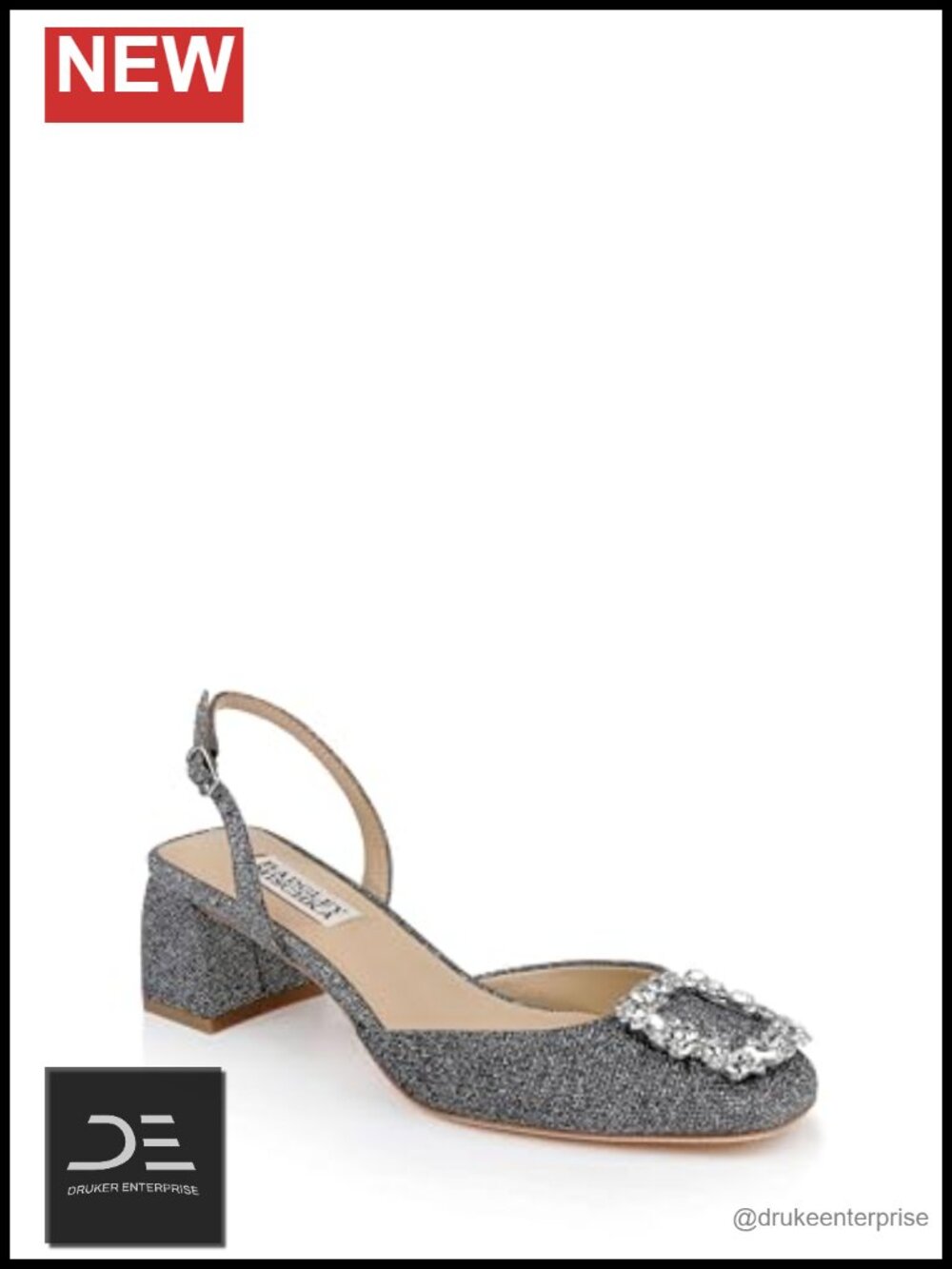 Satin Block Heel Slingbacks with Crystal Buckle